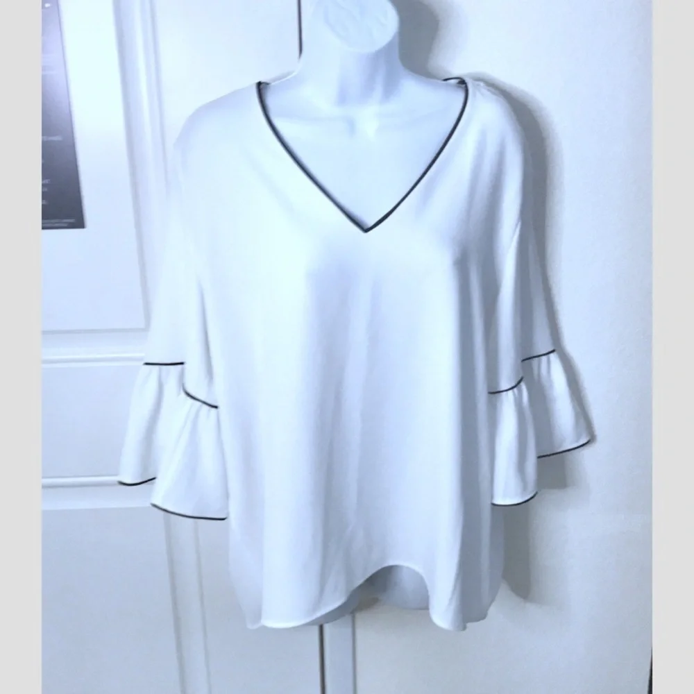 Calvin Klein statement sleeve vneck blouse XL